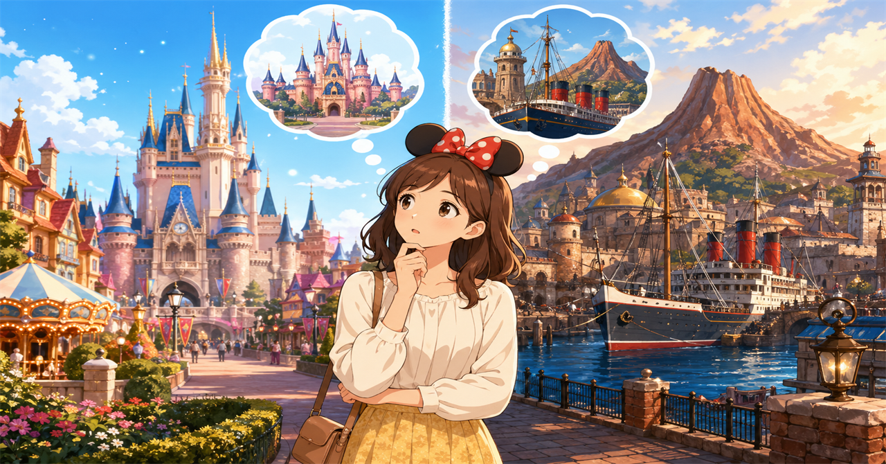 ディズニーランドとディズニーシーの違いがわかる比較イメージ