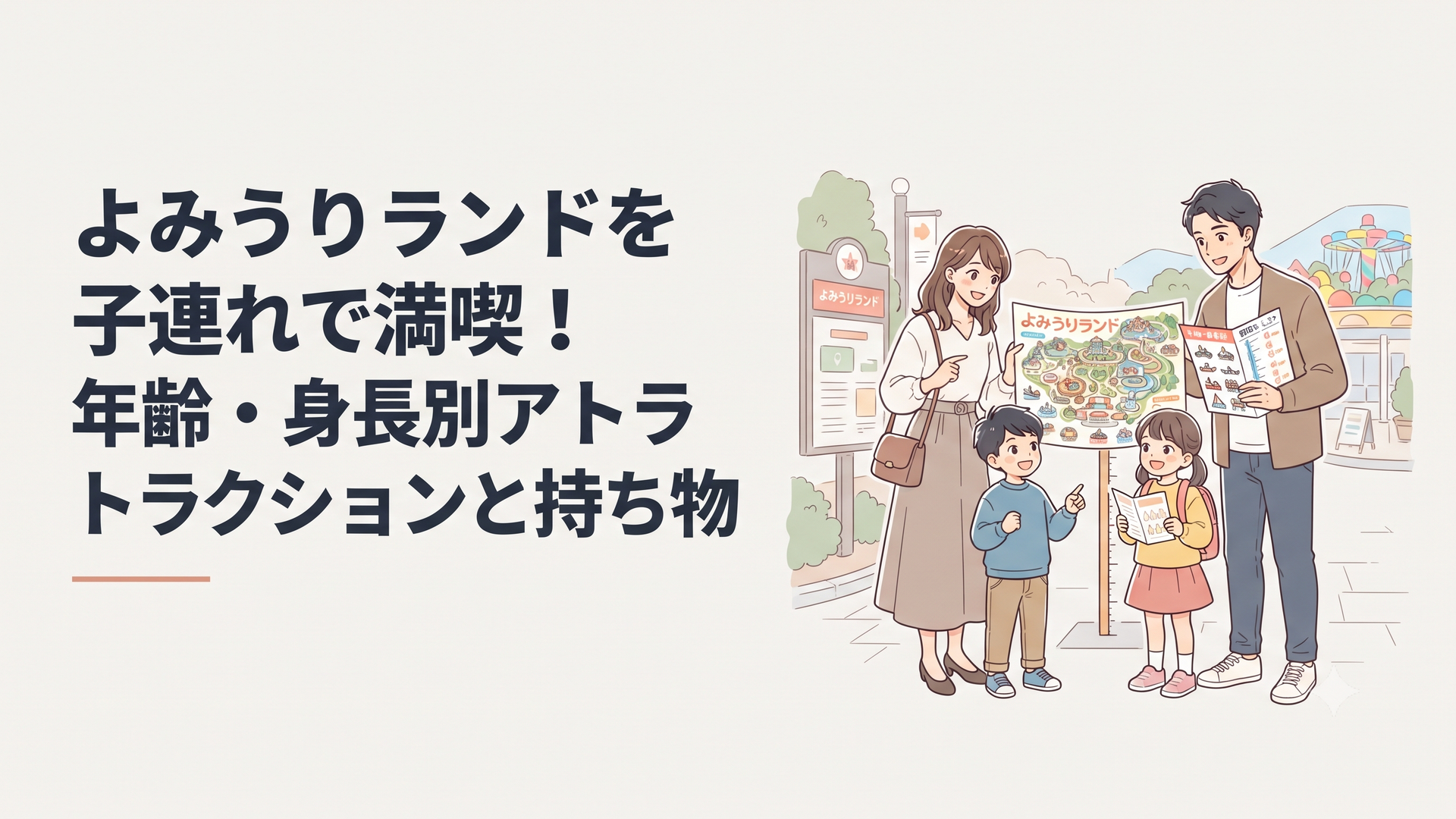 よみうりランドの園内マップと身長別の乗り物一覧を見ながら相談する子連れ家族