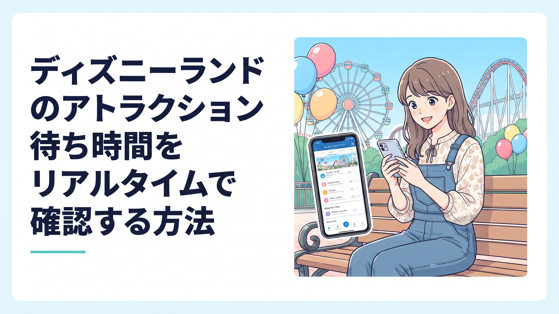東京ディズニーランドで公式アプリを開きアトラクションの待ち時間を確認するゲスト