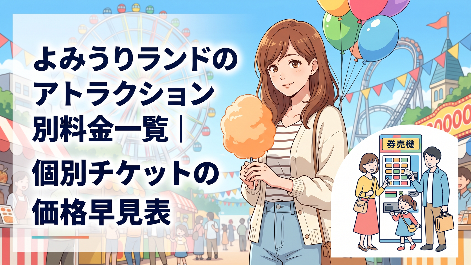 よみうりランドの券売機でのりもの券を購入する家族連れの様子