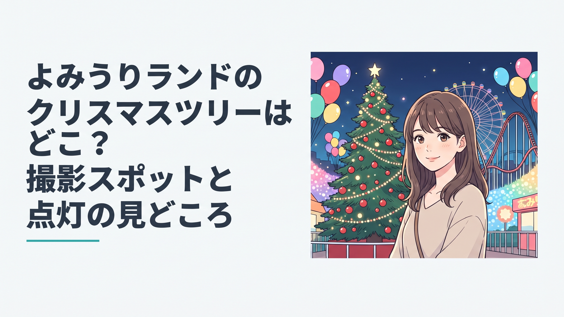 夜のよみうりランドで赤いオーナメントに彩られた本物のもみの木のクリスマスツリーと、宝石色に輝くイルミネーションが広がる幻想的な光景